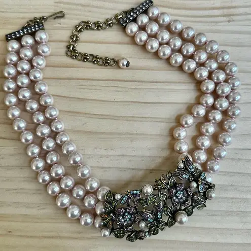 Heidi Daus "Secret Garden" Triple Strand Pearl Statement Necklace