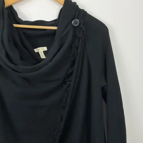 Matilda Jane Warm Smile Black Cowl Neck Fringe Wrap Cardigan Sweater Women's M