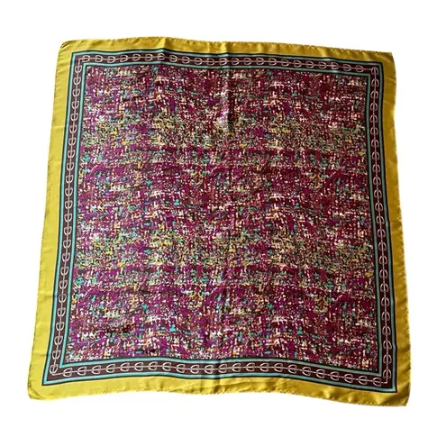 Vintage Oversized Silky Satin Square Scarf Equestrian Print Purple Green Speckle