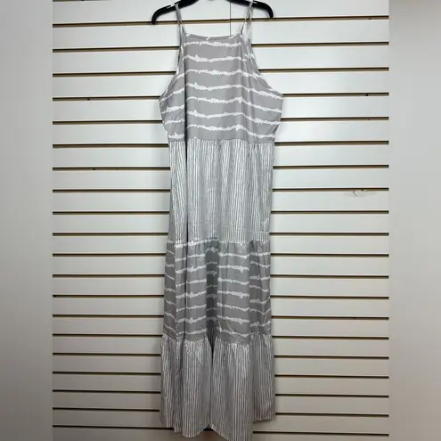 Womens Halter Type Crew Neck Patchwork Casual Summer Dresses with Sleeves Sz XL Gray