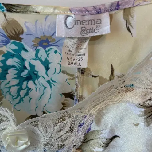 Floral Satin Nightgown Lingerie Lace Trim Romantic Cottagecore Slip Dress Sz S Yellow