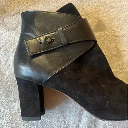 Aquatalia Black Leather and Suede Heeled Ankle Booties Size 8