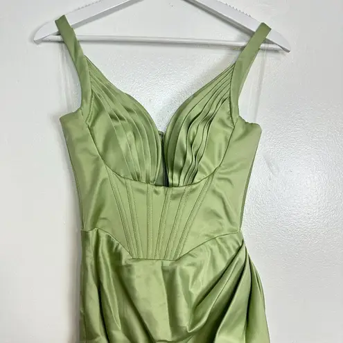 House Of CB  Faye Satin Pleated Midi Dress in Pistachio Size Small