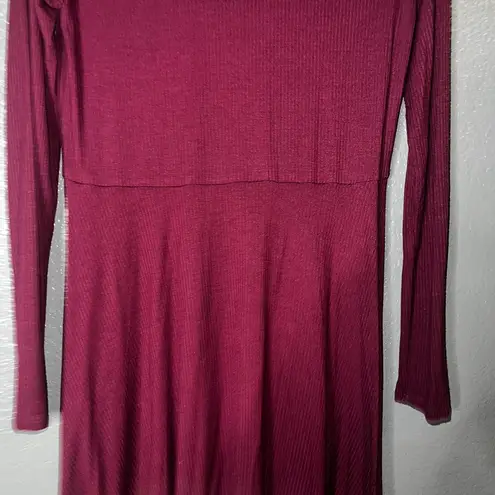 Wine Red Long Sleeve Fit & Flare Dress Women’s XXL Ruffle Neck Ribbed Knit