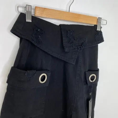 LF Carmar Black Denim Foldover 100% Cotton Cargo Mini Skirt Women's Size 2 NWT