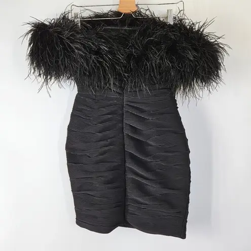Rachel Gilbert Zion Mini Dress in Black with Feather Trim Size US 4
