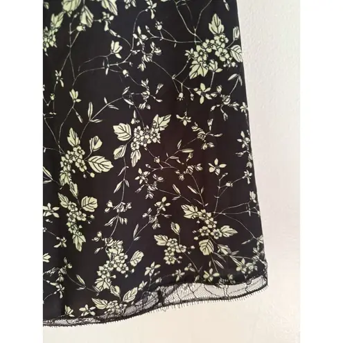 NWT Reset by Jane Satin Samantha Black Lace Floral Print Cami Tank Top Large