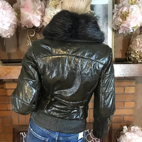 FRATELLI ROSSETTI BROWN LEATHER & BEAVER FUR COLLAR BOMBER JACKET (40) Size undefined