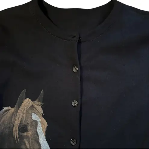 Artisan NY Artisans Knit Cardigan Sz XXL Horse Scene Painted Fence Flowers Artsy Pockets