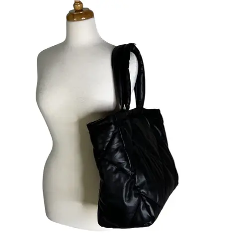 RINO & PELLE Puffer Faux Leather Quilted Shopper Tote Bag Black
