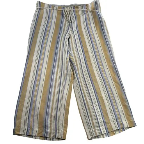 J. Jill XL Pants Cropped Wide Leg Linen Blend Striped Beachy Resort Sustainable Tan
