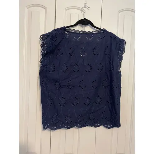 Forgotten Grace Navy Blue Eyelet Lace Sleeveless Top Womens NEW Plus Size 2X 100