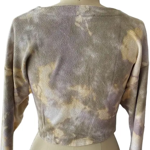 Tie Dye Boho Sweatshirt Pullover with Tied Front Waist by HASHTAG ~ Women's MED Gray