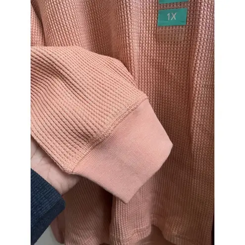 Seven7  New Peach Waffle Long Sleeve Crew Neck Top Plus Size 1X