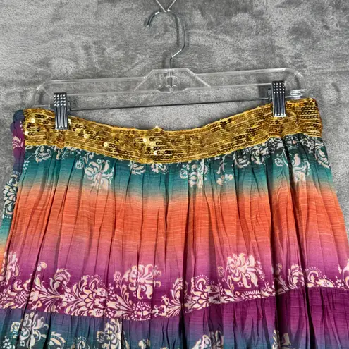 Geri C Skirt Rainbow Sequins Colorful Floral Midi Bohemian Peasant Gypsy XL Purple