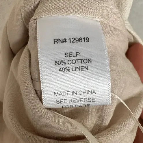 Allie Rose Beige Cropped Linen Blend Blouse Size L Square Neck Casual Summer Top Tan Size L
