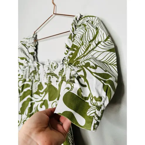 LA DOUBLEJ Green White Printed Puffed Sleeves Square Neckline Mini Dress Size L Size L