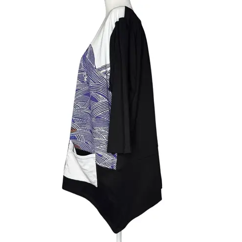 NWT Art To Wear M Cupcake International Oversized Tunic Top Seven Fish For Luck Black Size M