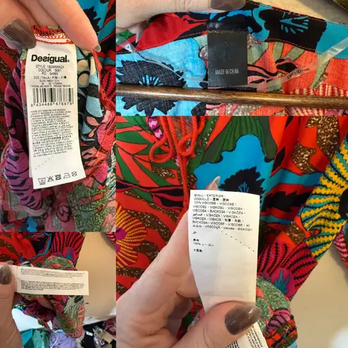 Desigual Minowa Dress Adjustable Tie Waist Tropical Mini Size Medium