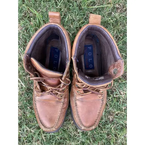 Polo Ralph Lauren Sz 8 B Ortero Hiking Mid Boots Tan Leather Womens WF4362 Brown