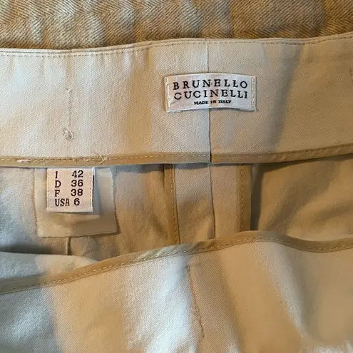Brunello Cucinelli Women’s Trousers Sz 6 Cream Side Zip Cropped Pants Designer