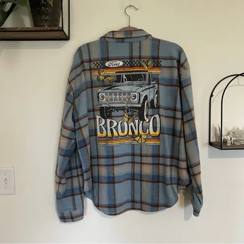 Ford Blue Official Licensed Product Bronco Button Front Flannel Shirt XL