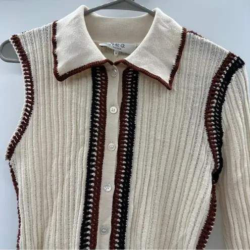 RTR Sea New York Riva Ribbed Embroidered Wool Collared Button Front Top Sz 8 Brown