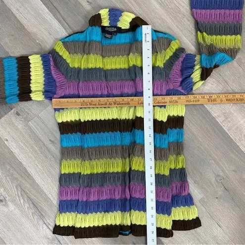 Peck & Peck Striped Crochet Open Front Cardigan Sweater 6 Gray Multi