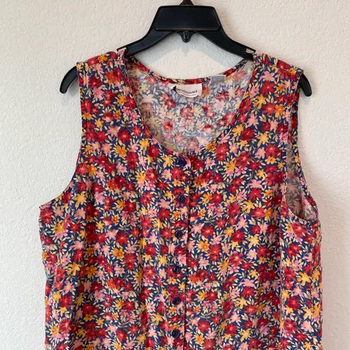 Westbound Vintage Linen Blend Floral Button Front Dress Size XL