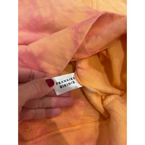 Frankie’s Bikinis Cropped Hooded tie dye sweatshirt in sherbert M Pink Size M