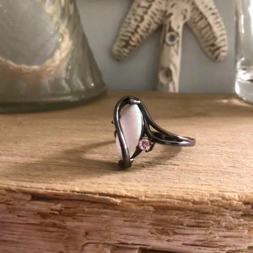 Black Rhodium Plated Created Fire Opal with cubic zirconia sz 8