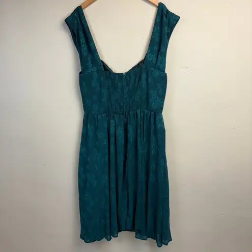 Unique Vintage NWT 1950s Teal Jacquard Off Shoulder Flare Dress Size 2X/18