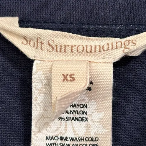 Soft Surroundings navy blue gray striped Soft zip up Sweater Women size XS