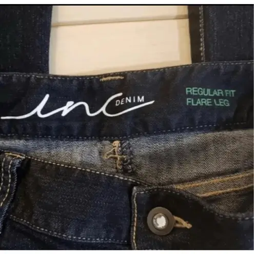 INC International Concepts Women Flare Leg Regular Fit Jeans Dark Blue Size 4