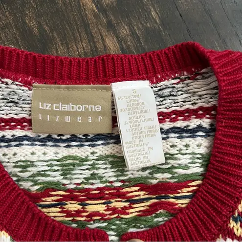 Liz Claiborne Vintage  Women's Sz S Fair Isle Sweater Chunky Retro Crop Cardigan