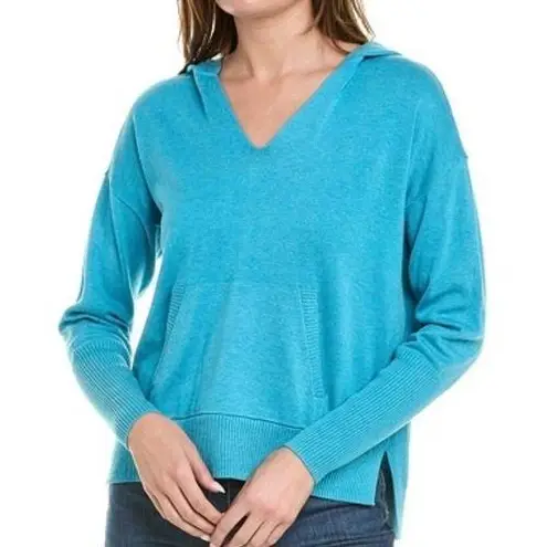 CAbi Hop to Knit Hoodie Small Blue V-Neck Pullover Sweater Comfy Cotton Blend