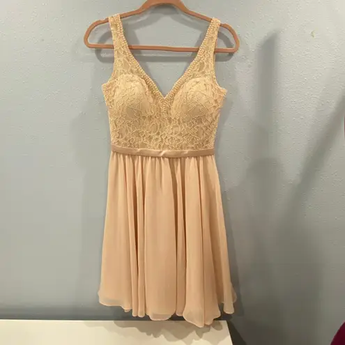 Mori Lee Lace Bodice Dress Chiffon Party Cocktail Pastel Pink Blush Sleeveless 6