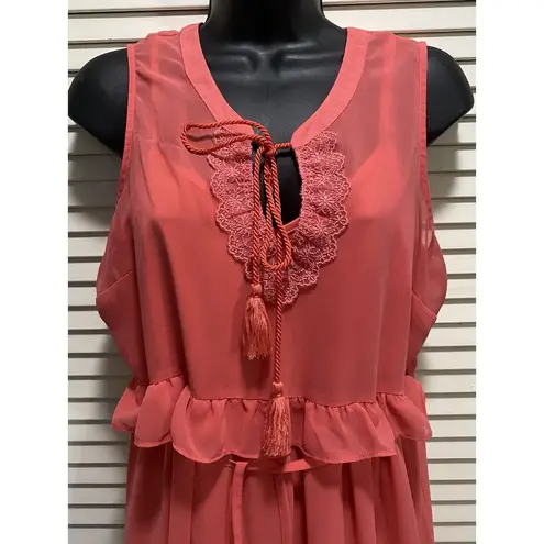Motherhood Maternity Coral Chiffon Ruffle Lace Tassel Lined Medium Sleeveless