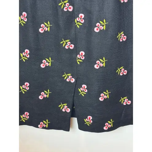 Carlisle Dress Women 8 Black Linen Embroidered Floral Sheath Whimsigoth Dainty