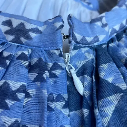 Thierry Colson Pleated Silk Blend Patterned Skirt Womens Size 0 XS Puffy Skirt Blue