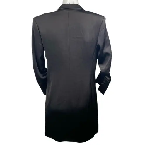 Halston Black Satin Double Breasted Ruched 3/4 Sleeve Blaxzr Coat Jacket Top XS