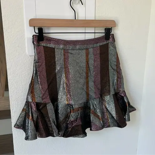 Derek Lam 10 CROSBY Metallic Ruffle Hem Flounce Skirt In Metallic Silver