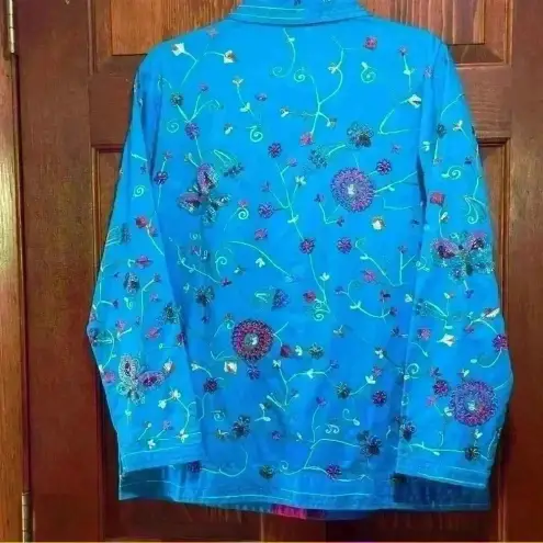 Quacker Factory  Beaded and Embroidered Jacket Blue Size Small