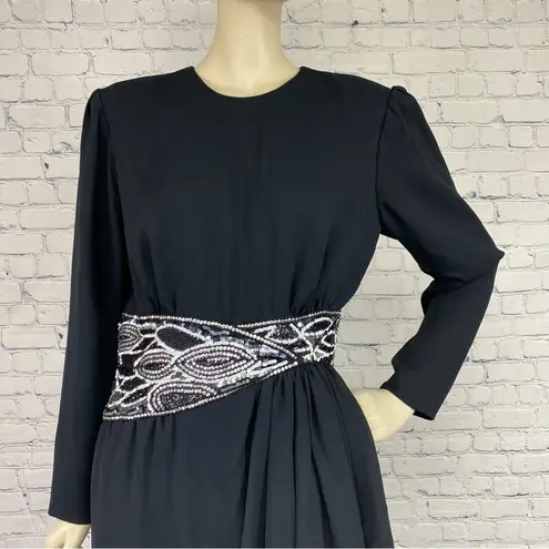 JACK Vintage 80s Bryan Black Chiffon Beaded Cocktail Party Dress M