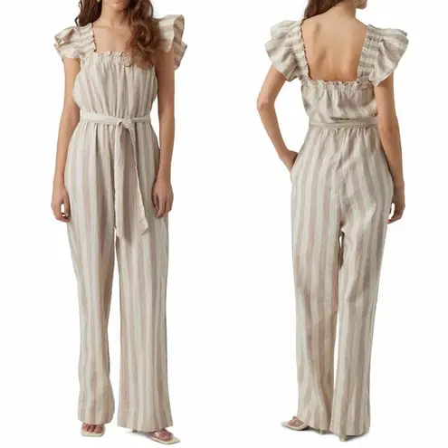 VERO MODA Belted Linen Blend Stripe Jumpsuit Size XL