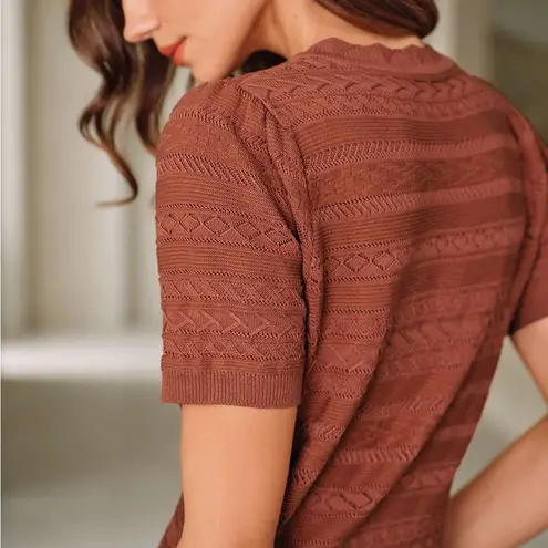 Rihoas Red Puffed Sleeve Knit Cardigan