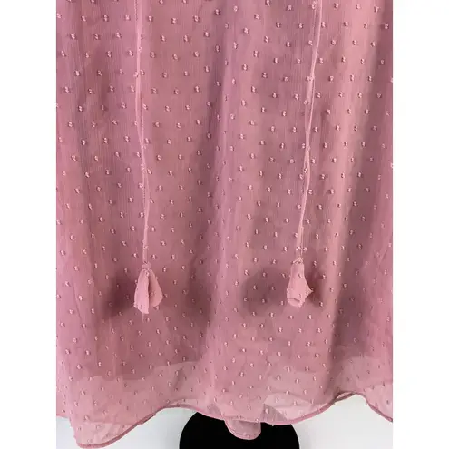 Tamara H Pink Swiss Dot Ruffle Neck Tie Neck Short Sleeve Blouse Top XL Size undefined