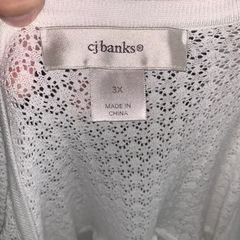 cj banks Women's 3X White and Green Striped Shirt Long Sleeve Knit