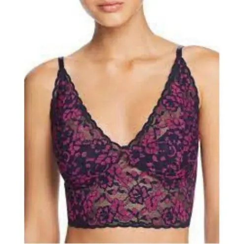 Hanky Panky ππ Cross-Dye Retro Longline Wireless Lace Bralette Navy Purple NWT