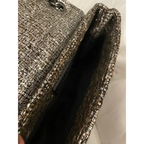 Kurt Geiger London Tweed Embellished Chain Shoulder Bag Silver